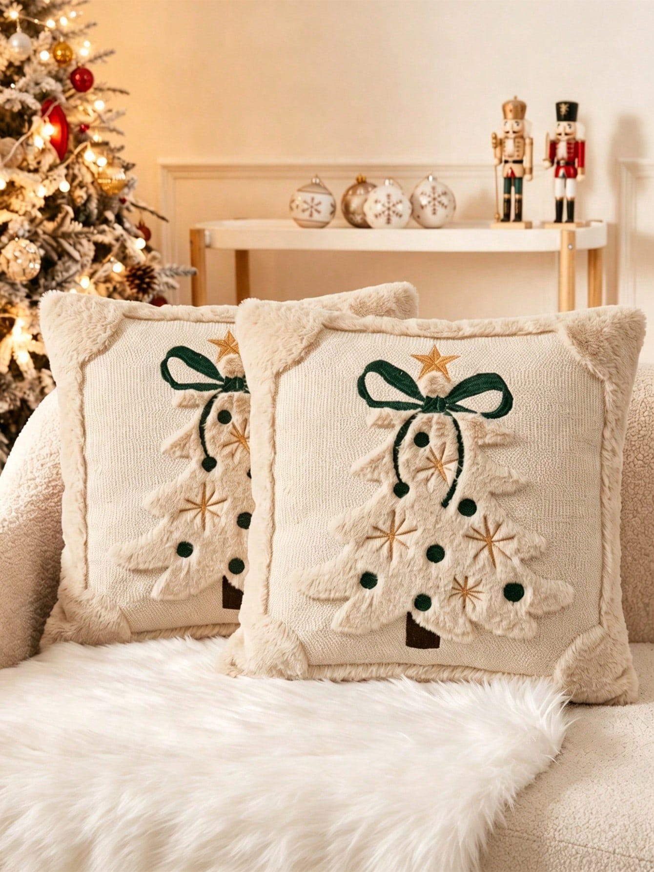 Pillow Insert 18X18 - 2 adet 3D Jakarlı, Kurdeleli Noel