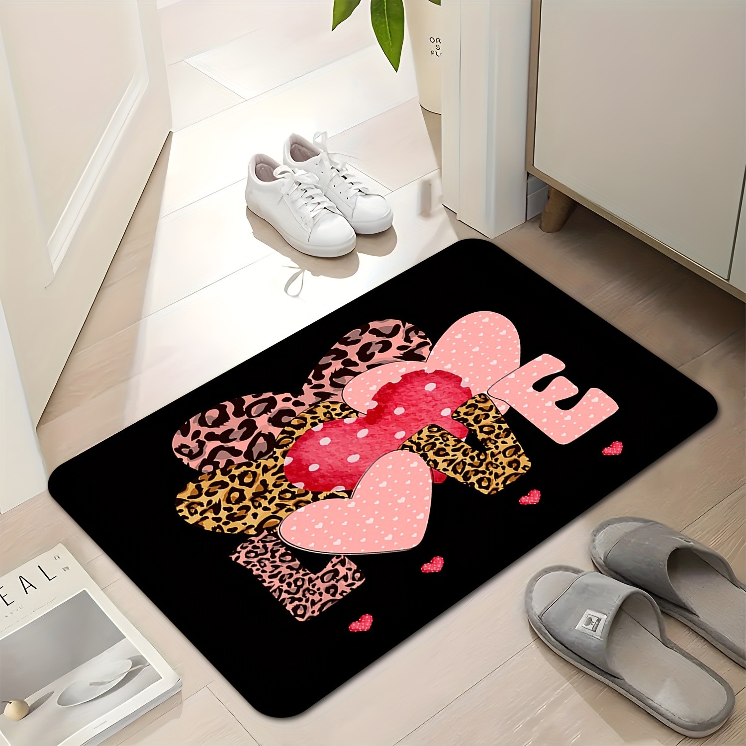 Leopar Kalp Aşk Baskılı Paspas - Home Textiles Premium incelemesi ve fiyatı